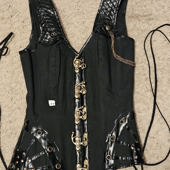 Corset Story Tops - Chic Black and Brass Tone Women's Corset Top Steampunk